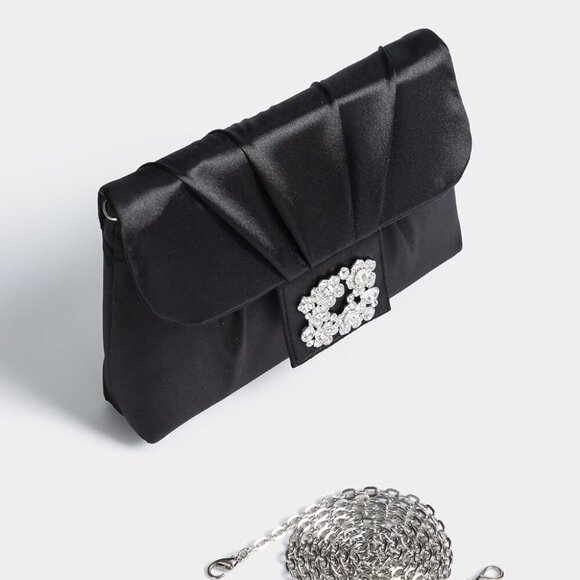 Clutch Purses for Women - Satin Evening Bag Pleated Crossbody Bags Rhinestone Em - Picture 3 of 7